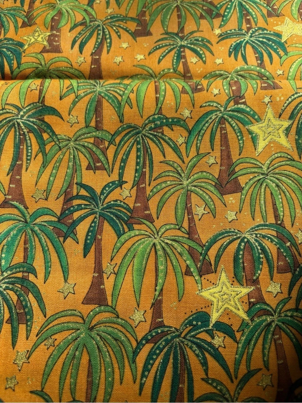 Kari Pearson - Tropical Palm Tree Fabric 2 Yards - Metallic Gold - 100% cotton